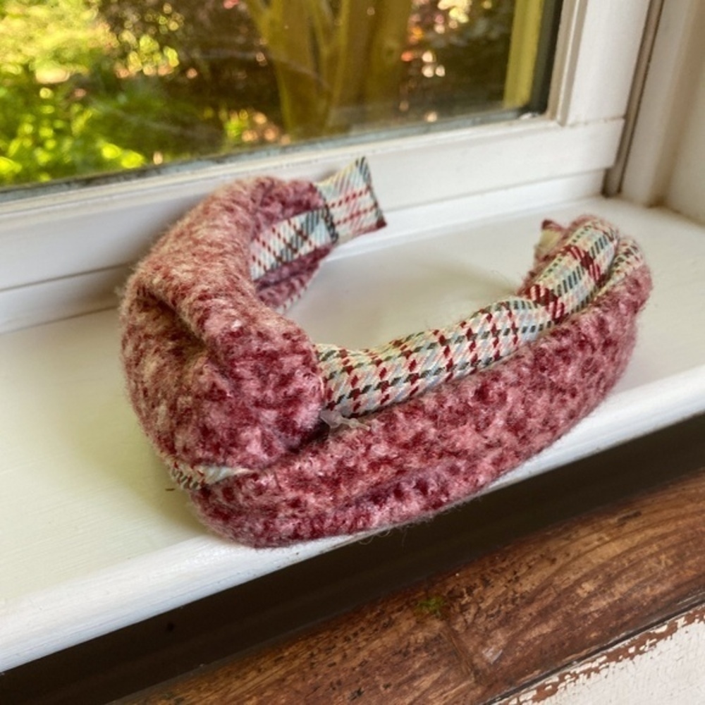 Anthropologie Pink Velvet and Plaid Twist Headband